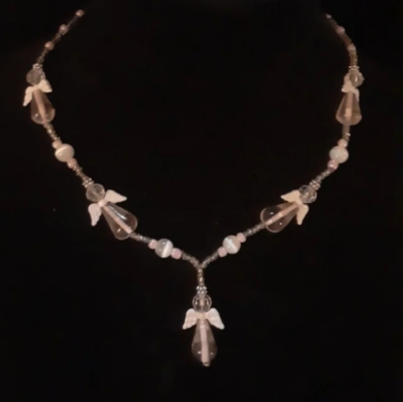 Handmade CRYSTAL ANGEL NECKLACE PINKS & SILVERTONES - Picture 6 of 6